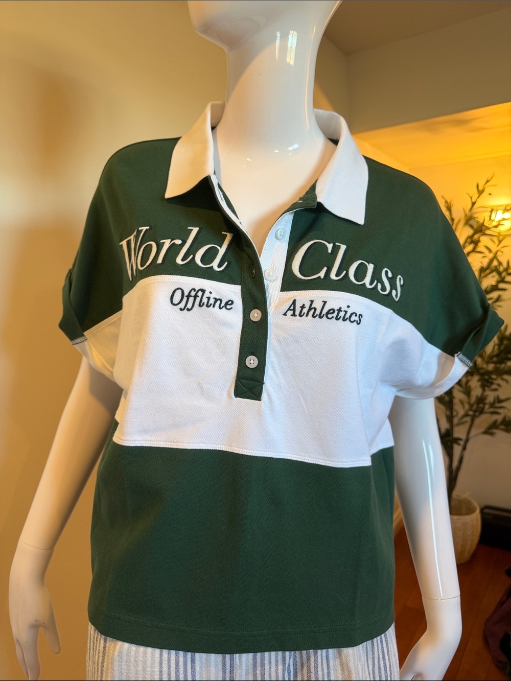 NWT OFFLINE by Aerie Green Rugby Polo Shirt M